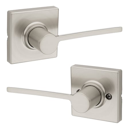 Kwikset Ladera Lever with Square Rose Passage Door Lock with 6AL Latch and RCS Strike Satin Nickel Finish 200LRLSQT-15